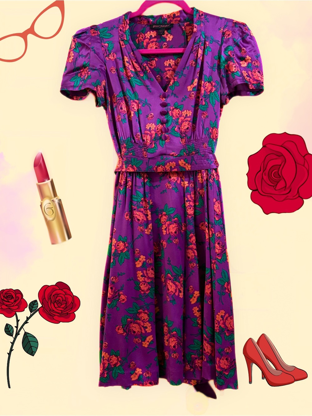 Vintage Betsey Johnson Retro puff-sleeve dress